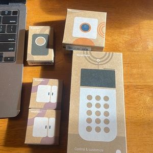 SimpliSafe keypad, motion sensor, 2 door entry sensors, and a panic button.